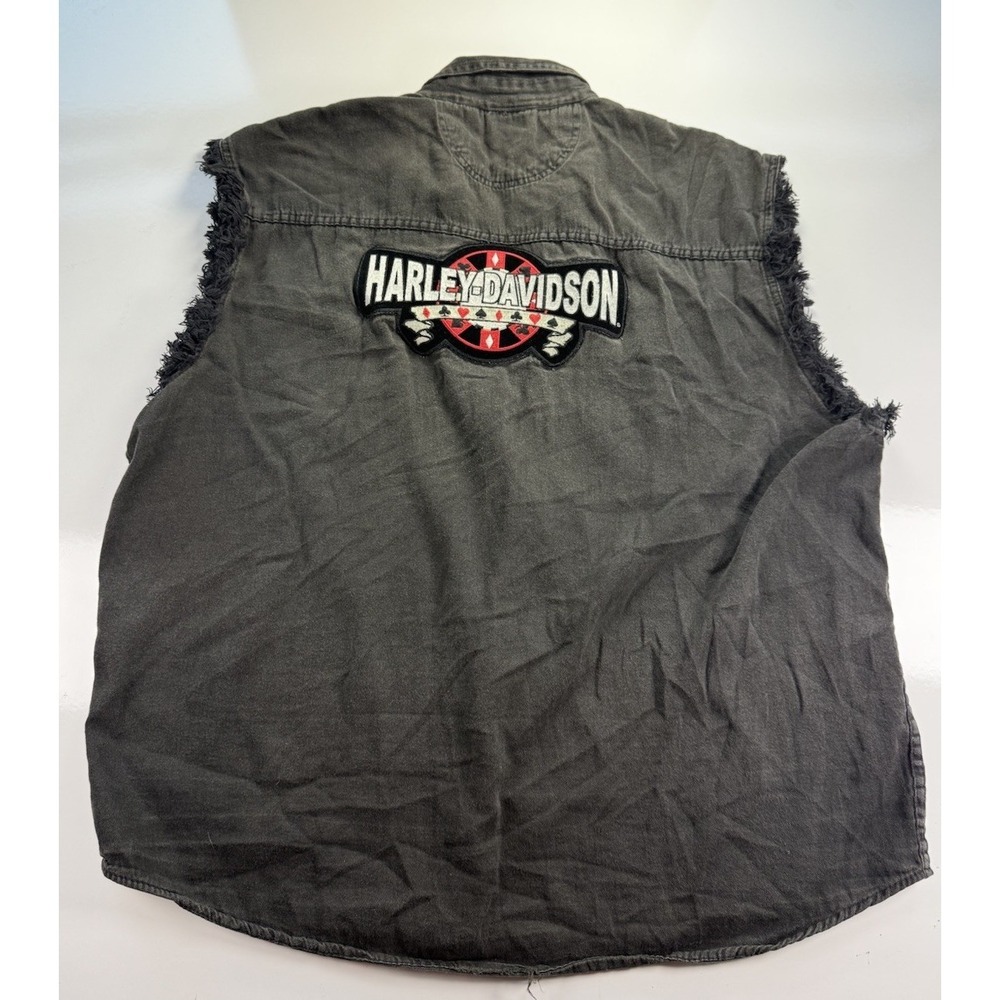 UNIK Harley-Davidson Men's Denim Black Motorcycle Vest Size 2XL Patch Fray Edge